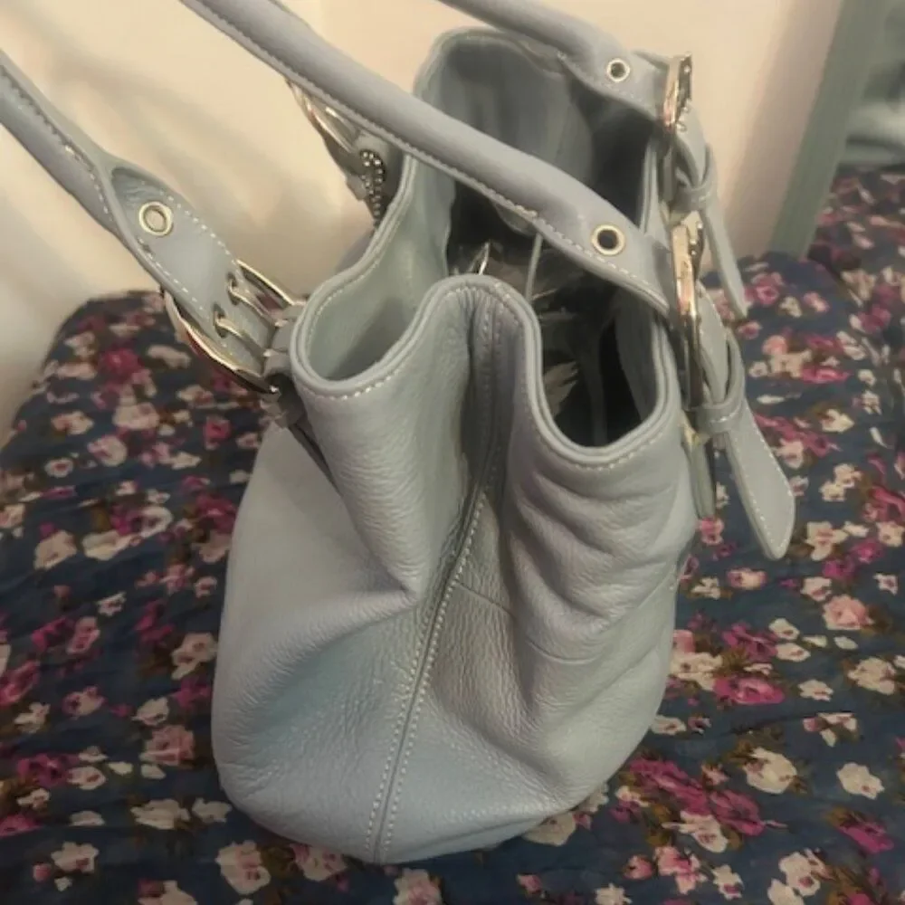 Tignanello Robin Egg Blue leather double handle shoulder bag